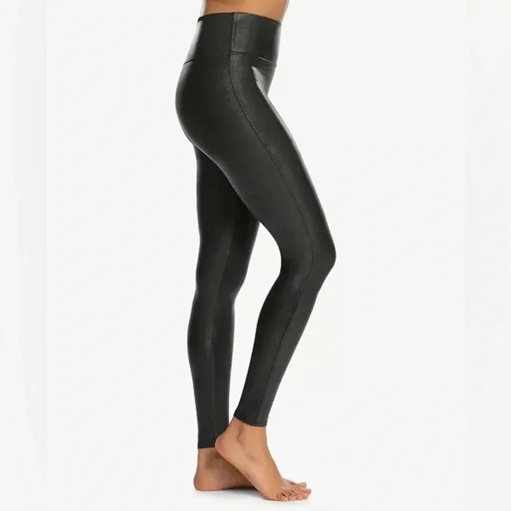 SPANX Faux Leather Leggings High Waisted Pull On Pants Stretch Black Vegan S